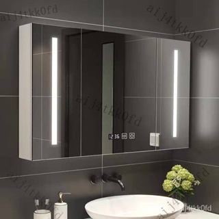【工廠直銷】現代實木浴室鏡櫃LED智能化妝鏡儲物收納智能鏡櫃防霧帶燈衛浴鏡