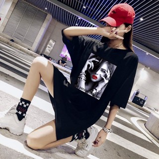 大尺碼洋裝 短袖長洋裝 連衣裙 長裙 短袖洋裝 大碼短袖t恤女新款夏裝半袖韓版寬松學生中長體恤女復古上衣