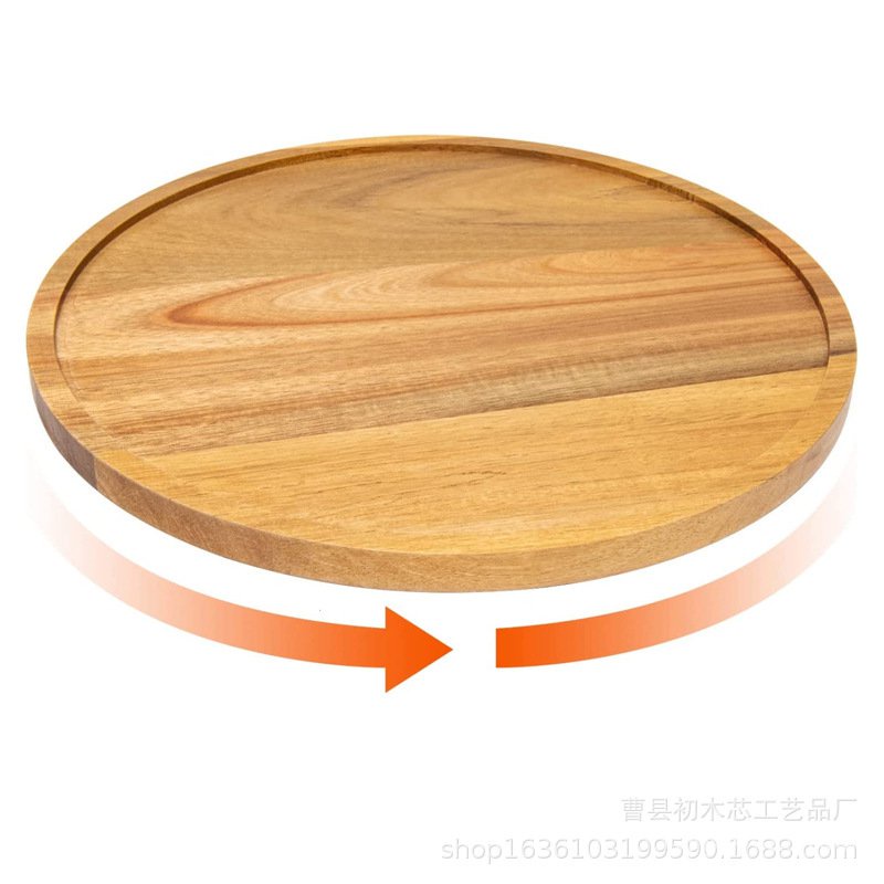 【優選好物】傢用木質蛋糕盤簡易桌麵收納盤圓形可旋轉式託盤木質桌麵整理盤 Z631