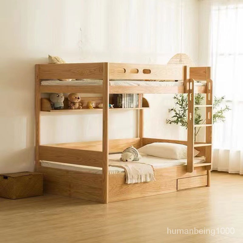 萬達木業 兒童床上下鋪全實木橡木雙層學生多功能高低小戶型交錯式子母床 上下舖床架 高架床 雙人床架 雙層床 上下床 8Y