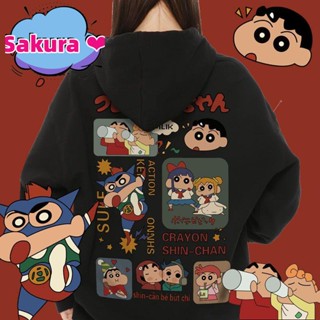 【Sakura ❤️新款】🚀✨ 有童碼 成人碼 蠟筆小新周邊聯名衛衣女連帽寬松秋設計感小眾動漫日系慵懶風衣服