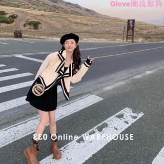 名媛小香風外套女秋冬韓系百搭純欲溫柔時尚針織衫短款百褶裙套裝秋季兩件套 上衣半身裙 大尺碼 小香風洋裝兩件套