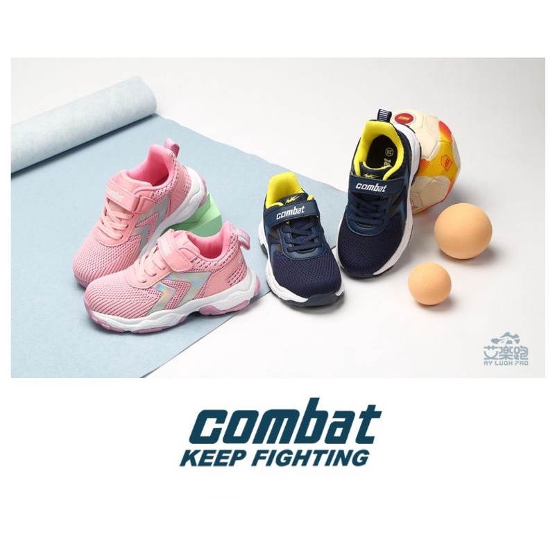 COMBAT 艾樂跑童鞋 寬楦 魔鬼氈 輕量透氣 耐磨防滑 運動鞋 藍色 粉色TD6316