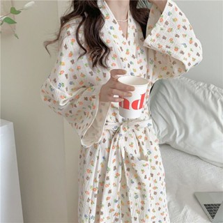 日式睡衣 日本和服 和服 浴衣 浴衣和服 日本和服 和服睡衣 睡袍睡衣日係浴衣和服睡袍女秋季睡裙可愛小熊浴袍長款睡衣傢居