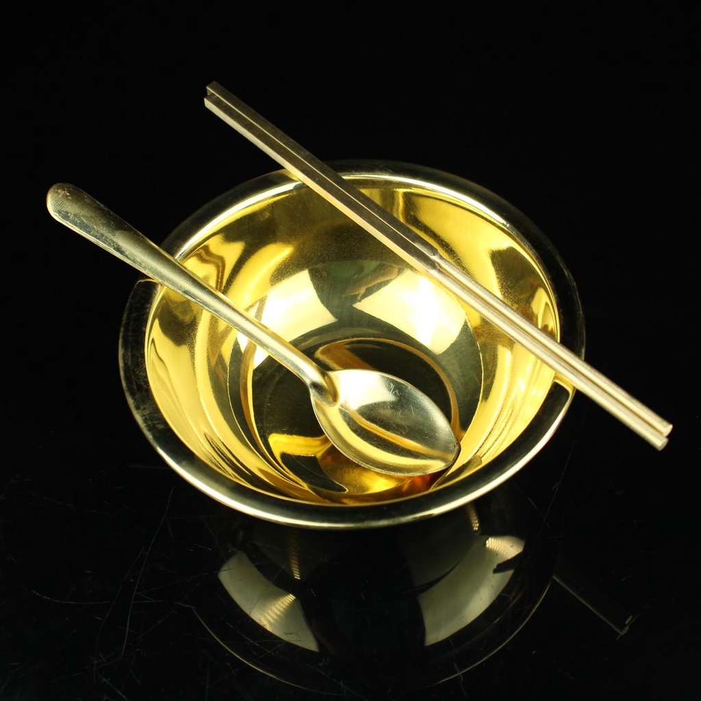 銅碗筷勺套裝純銅全銅餐具兒童家用飯碗韓國純手工成人黃銅碗單層加厚一套重205克，高5.5公分，直徑14公分，筷子1347