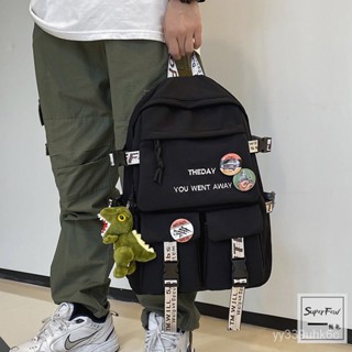 新款🥇大容量工裝書包男 潮流韓版國中高中學生揹包 校園大容量ins雙肩包女 韓版簡約學院風純色雙肩書包