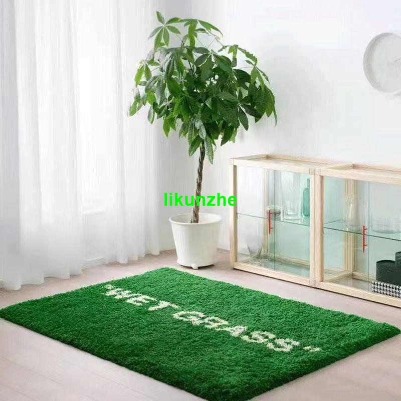 ❤❤特價下殺❤❤WET GRASS 濕草地綠色長絨地毯IKEA聯名潮牌客廳臥室床邊裝飾背景