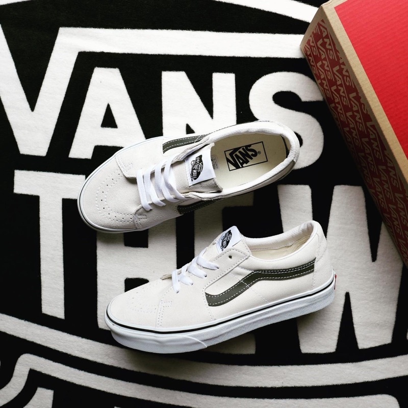 [unclev1966] Vans Sk8-low classic 低筒 帆布 奶油 米白 綠線 百搭 男女款