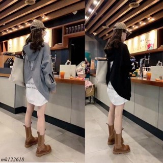 【微胖仙女專屬】新款潮歐貨秋季假兩件連帽衛衣女中長款寬松長袖上衣大尺碼含棉外套大學tmk