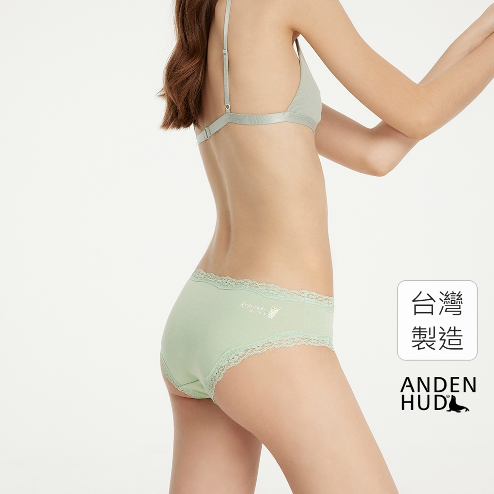 【Anden Hud】休息一夏．蕾絲織帶中腰三角內褲(沁涼綠-琴通寧) 純棉台灣製
