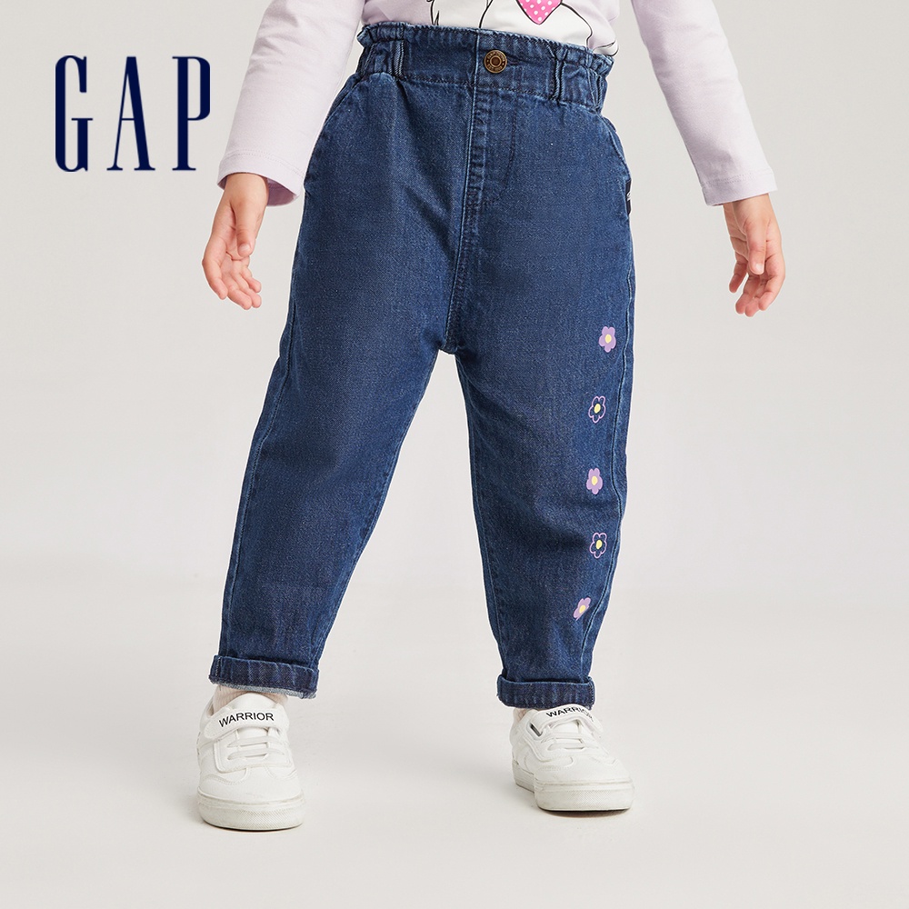 Gap 女幼童裝 純棉鬆緊錐形牛仔褲-深藍色(811042)