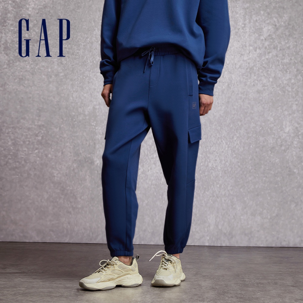 Gap 男裝 Logo束口抽繩鬆緊工裝褲 空氣三明治系列-藍色(798744)