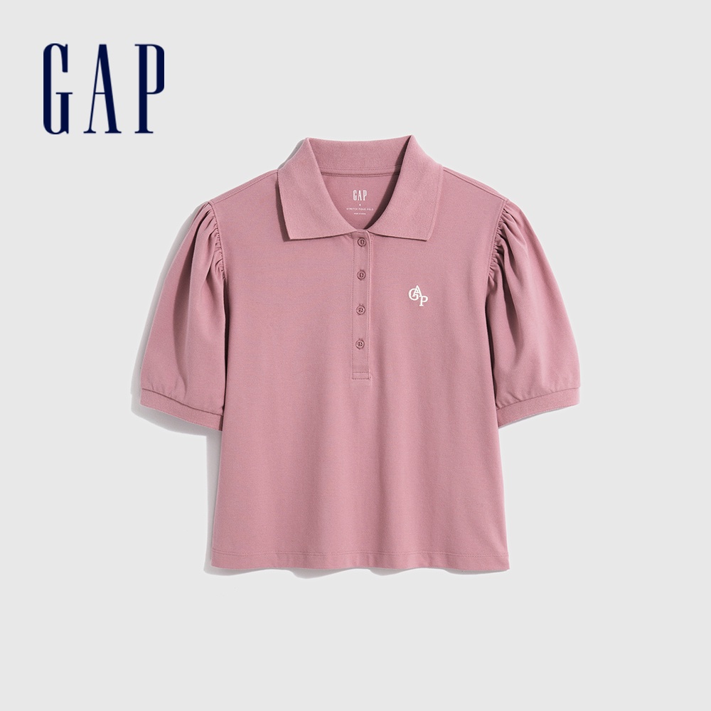Gap 女裝 Logo泡泡袖短袖POLO衫-灰粉色(659476)