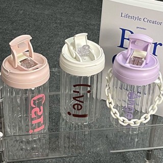 新品鏈條杯 水杯女生高顏值2023新款簡約字母咖啡杯雙飲玻璃杯吸管杯子大容量