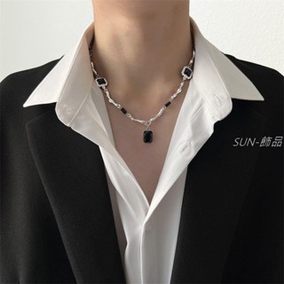 🌿SUN-飾品|項鏈|純銀 黑鋯石攜枝拼接項鏈男士飾品潮酷新款小眾設計輕奢嘻哈高級感時尚