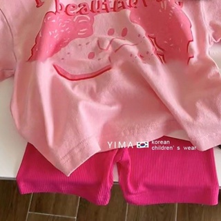 【瑞瑞】ins風韓國童裝女童夏季套裝洋氣寶寶粉色短袖t恤短褲兒童兩件套潮