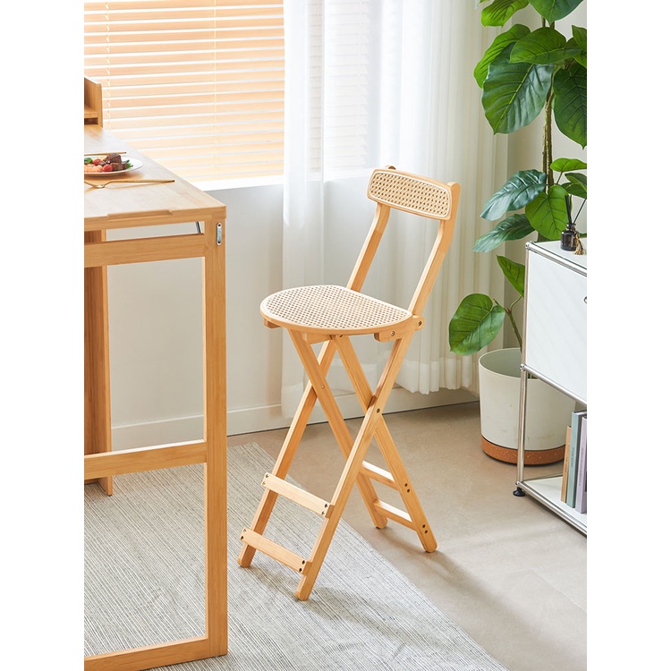 【優質特惠】高椅子吧臺椅家用現代簡約藤編折疊椅高腳椅靠背廚房高腳凳吧臺凳