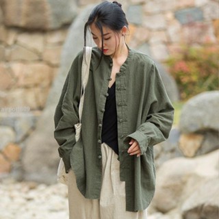 時光裡復古盤扣國風外套上衣女2023新款文藝禪意茶服純棉外套中長款開衫