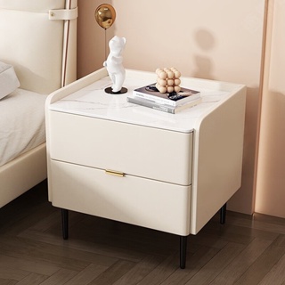 床頭櫃 邊櫃 實木床頭櫃岩板輕奢雙層抽屜收納櫃簡約白色現代床邊櫃臥室