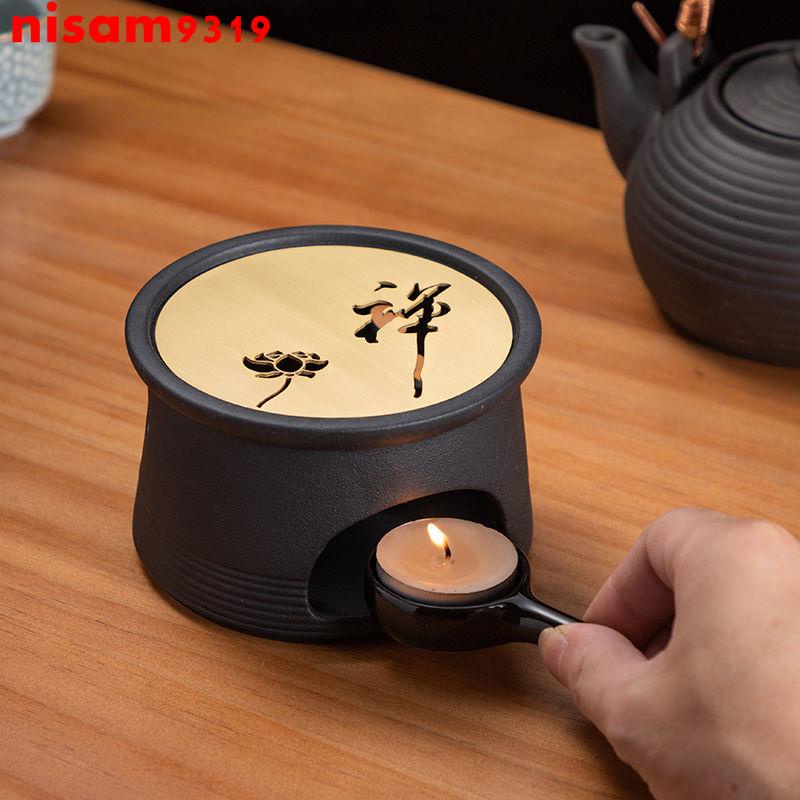 新品 窯變黑砂日式溫茶器蠟燭底座陶瓷茶壺花茶加熱保溫暖茶爐茶具銅墊 優選