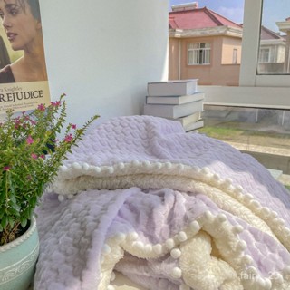 【貝奇家居】批髮漂亮的小紫│ 少女心球球羊羔絨兔兔絨毛毯臥室客廳休閒蓋毯