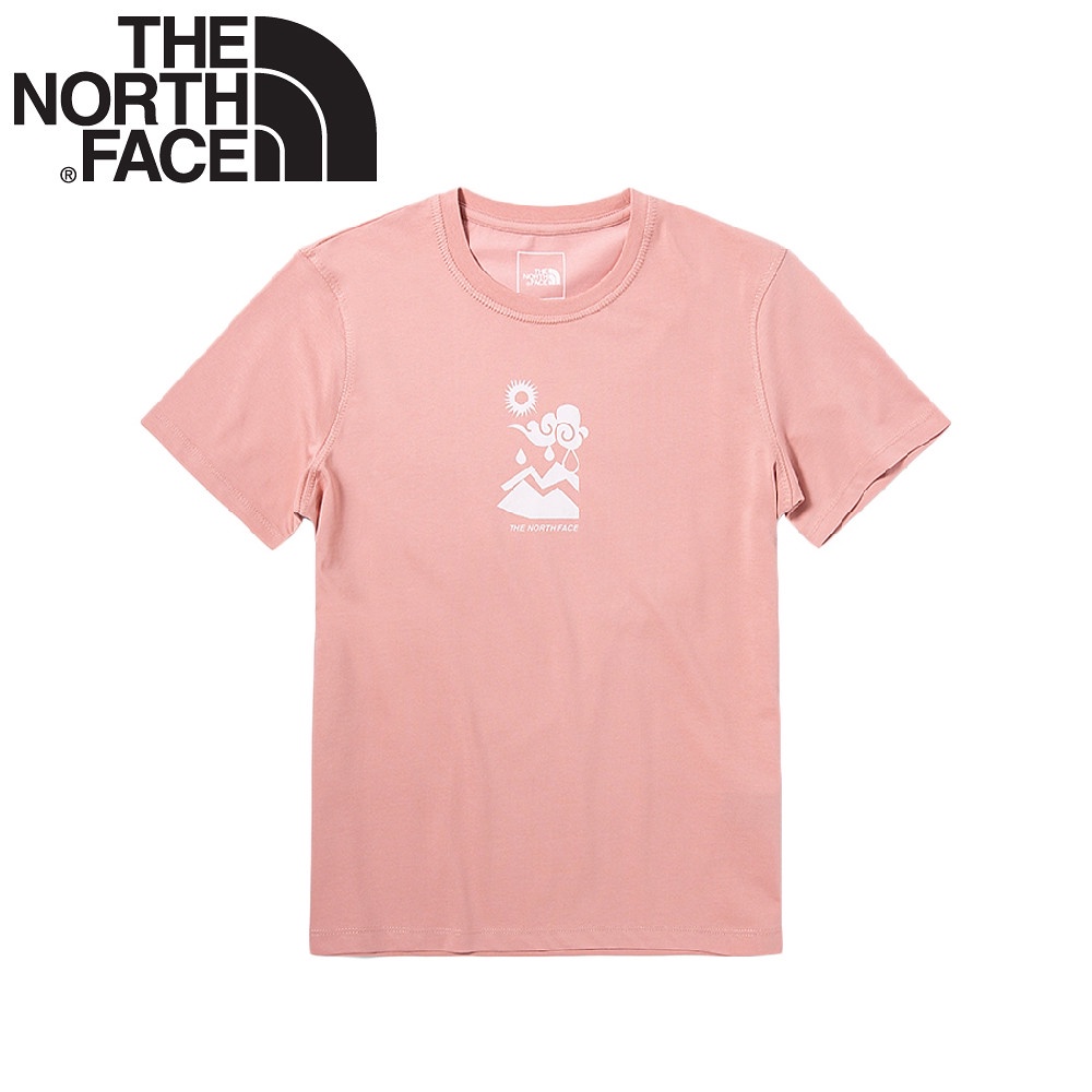【The North Face 女 排汗短T《粉》】5AYG/胸前新穎印花圓領短袖T恤/運動衫