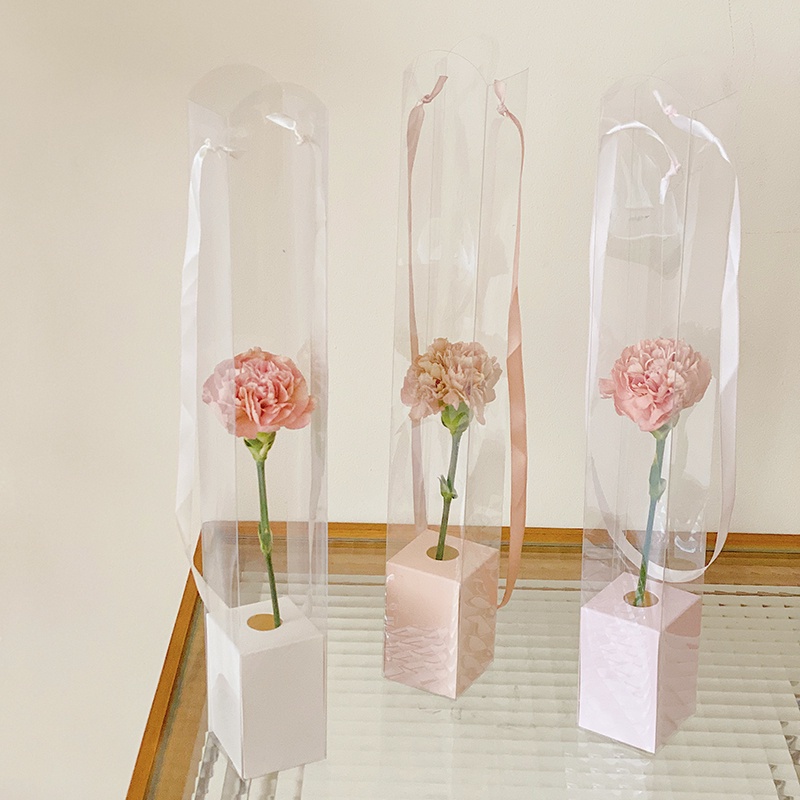 小江客製~【鮮花包裝】 透明PVC單支花盒 手提鮮花盒 單支鮮花包裝 蓄水管花店用品耗材