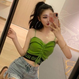 【臺灣 現貨】吊帶上衣 吊帶背心 吊帶 夏季 韓版 字母抽褶 性感上衣 外穿 針織打底衫 內搭 吊帶背心女 上衣 修身