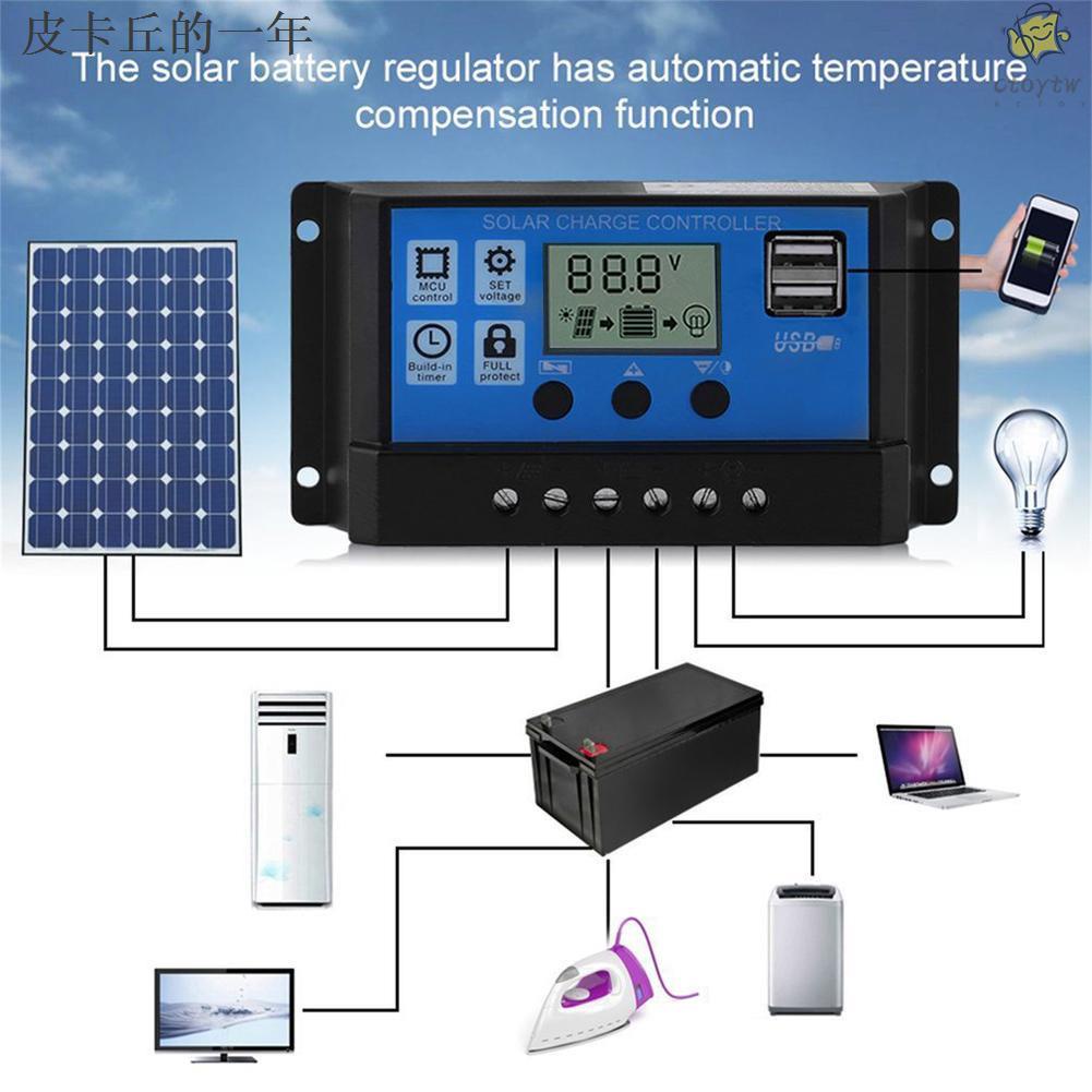 原装·有貨·100A 太陽能板控制器光伏太陽能控制器LCD顯示屏路燈智能係統充電控制器PWM充電管理雙USB輸出口
