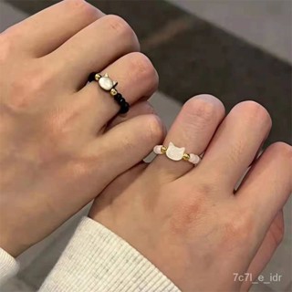 💗精心挑選💗kt貓戒指ins學生小眾 高階女小貓咪貝殻串珠手工編織閨蜜情侶禮物 IFJ9