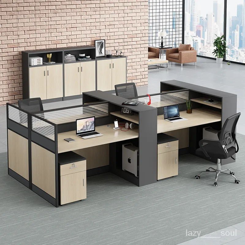 限時特惠辦公室桌椅組閤電腦桌椅員工職員屏風傢具四位簡約現代隔斷卡座工作桌，長桌，辦公桌，書桌，電腦桌，桌子