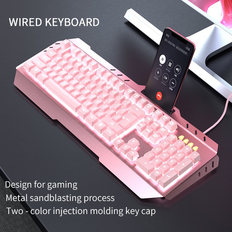 ♝粉色可愛女生鍵盤紅軸茶軸仿機械式 櫻花粉紅LED發光電競