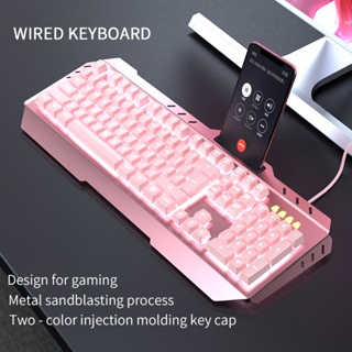 ✡粉色可愛女生鍵盤紅軸茶軸仿機械式 櫻花粉紅LED發光電競