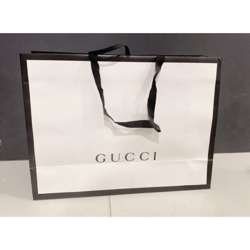 轉賣 二手 近全新 Gucci 古馳 專櫃正品 經典款黑白色紙袋提袋 紙盒包裝盒 大