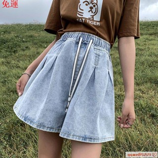 【限時秒殺】大尺碼女裝 牛仔短褲 大碼女裝 牛仔褲 牛仔短褲夏季薄款學生a字闊腿寬松緊高腰顯瘦加大 女生短褲