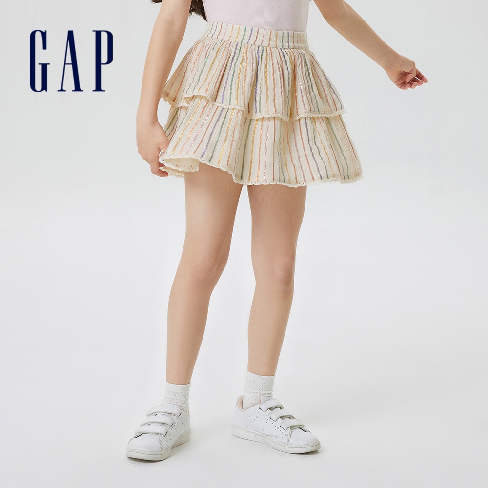 Gap 女童裝 輕薄蓬蓬百摺半身褲裙-彩色條紋(664610)