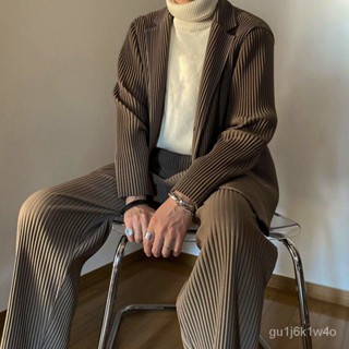 【桃園出貨 高品質 專做回頭客】 多色可選 三宅西裝 皺褶衣服 褶皺西裝 外套 垂墜 休閒西服 男套裝