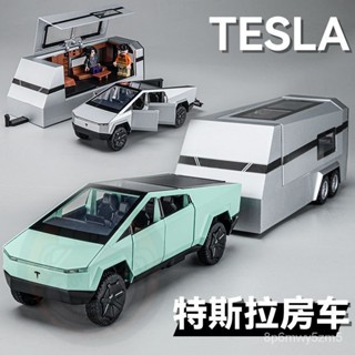 免運🔥汽車模型 模型車 閤金模型 1:24特斯拉皮卡汽車模型閤金模擬賓士車模越野擺件收藏男孩玩具車