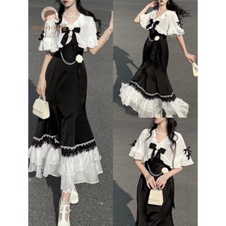 【臺灣 出貨】♧ﺴↂ甜辣女裝 春夏套裝 女新款 法式小香風魚尾裙子 禮服 連衣裙 兩件套裝 連衣裙 長裙 裙 日系洋裝