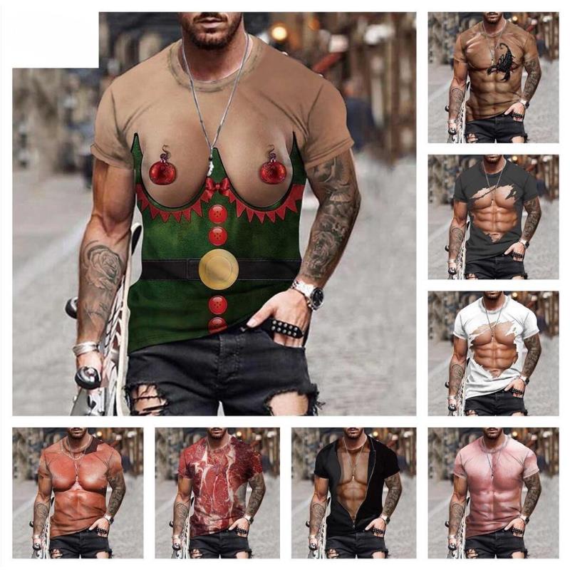 男士衣著t恤 性感大胸部肌肉3D印花個性搞怪T卹 男士夏季輕薄透氣大尺碼短袖T 男士上衣 男士衣著t恤