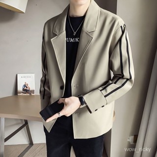 【潮尚男裝】小西裝男痞帥春秋單件西服上衣卡其色高階感男裝休閒韓版修身外套 韓版套裝男 軟墊肩西裝外套男 XXI9