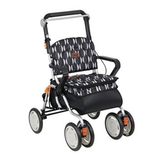 《好康醫療網》日本幸和TacaoF標準型步行車R128(黑色北歐風)帶輪型助步車/步行輔助車/散步車/助行椅