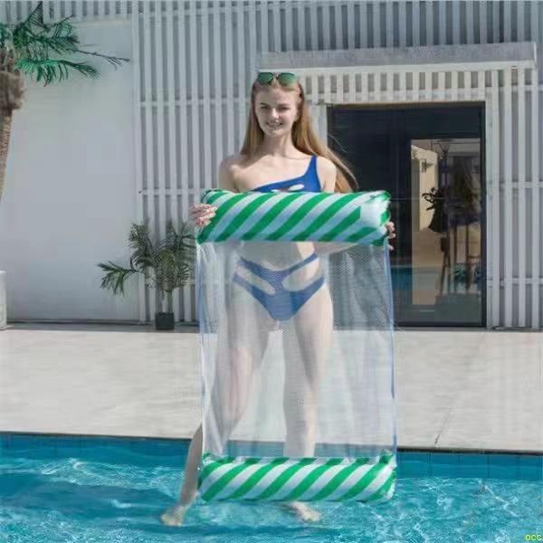 OOC爆品#水上充氣吊床可折疊網紗氣墊床便攜式游泳圈單人浮排溫泉網床浮板