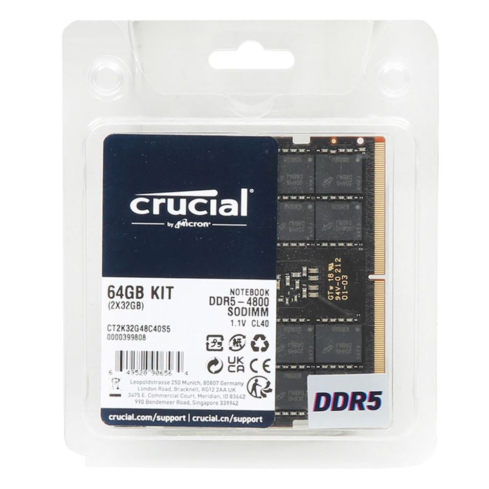 Crucial 64GB (2x32GB) DDR5-4800 CL40 SO-DIMM 筆記型記憶體(平行進口)