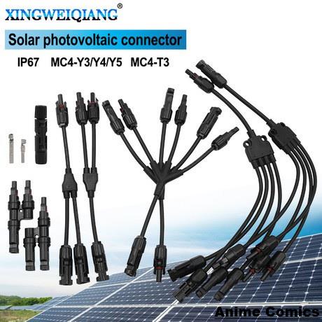 🎉人氣優選🎉T型Y型MC4光伏接頭 防水MC4公母插頭 光伏組件太陽能板連接器
