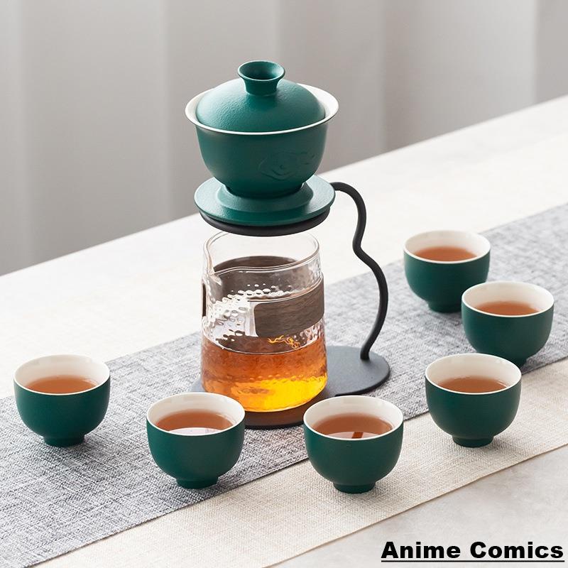 🎉熱賣🎉粗陶自動茶具套裝時來運轉泡茶套裝陶瓷玻璃茶具泡茶壺茶杯公道杯