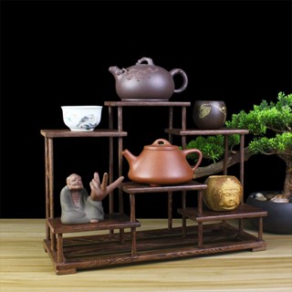 紅木雞翅木展示架 實木紫砂壺架子 茶具架 茶架 榫卯博古架 雞翅木多寶閣展示架