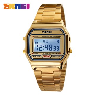 優品🔥 Skmei/時刻美 1123 金色時尚休閒運動手錶男士 LED 顯示屏防水手錶男士鐘錶金錶男 男錶 電子錶