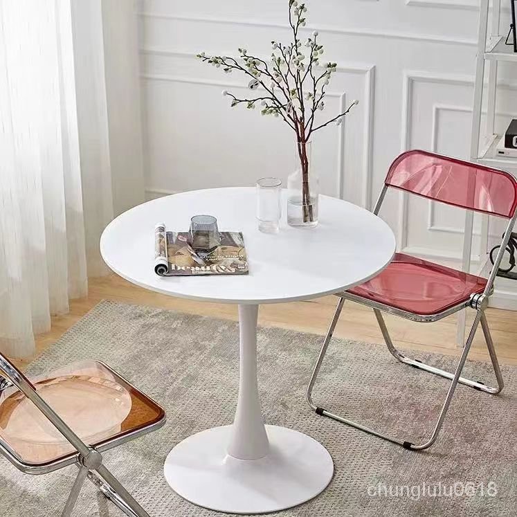 【低價】小圓桌白色烤漆洽談桌椅北歐陽台休閒接待咖啡奶茶蛋糕店餐桌椅子