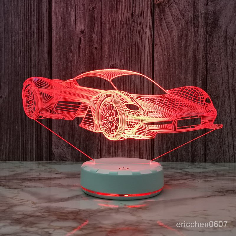 創意新品3D錯覺小夜燈跑車造型USB遙控氛圍臺燈生日禮物臺麵擺件